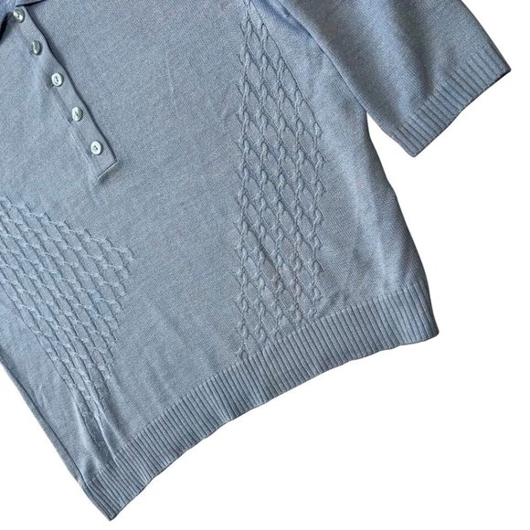 Aspa (Germany) Interlock Cable Knit Viscose Blend Polo Sweater Baby Blue : L - Picture 4 of 7